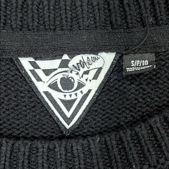 Volcom Machu Peaches Sweater S Geometric Black Orange Striped Festival Cozy Warm - Picture 11 of 12